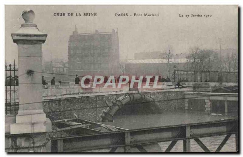 Old Postcard Paris Crue of the Seine January 1910 Flood Bridge Morland