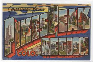 Pikes Peak Colorado Large Letter linen postcard