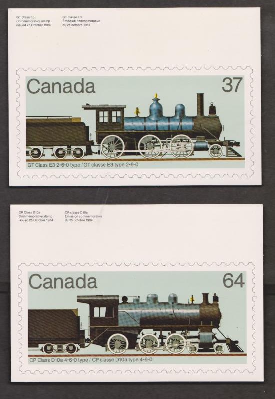 Train Stamps On Postcards - Canada Set Of 4 - Unused