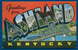 Ashland Kentucky ky Large Letters Postcard Linen 1940s Unused