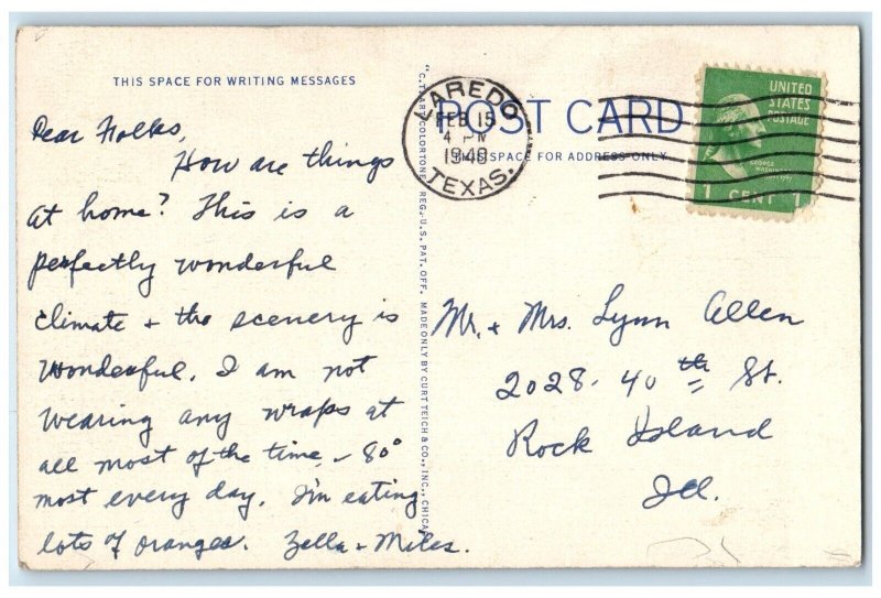 1940 Scenic Highway Between Laredo Texas Monetary Mexico Mountains Road Postcard