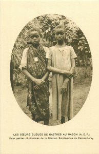 Gabon two little Christians from the Mission Sainte-Anne du Fernan-Vay postcard 