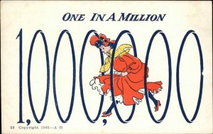 One in a Million Wordplay Woman Inside Numbers Comic Pun Vintage Postcard