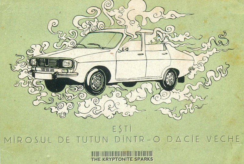 Romanian Dacia car The Kriptonite Sparks advertising postcard