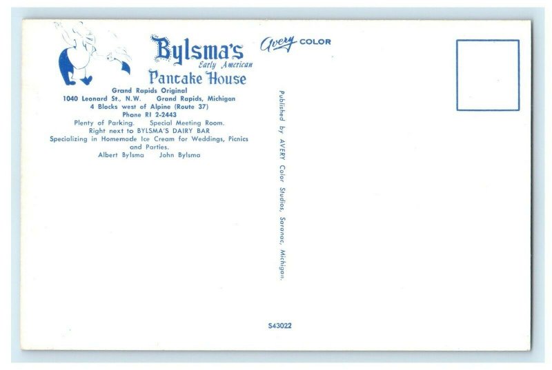 c1950's Bylsma's Pancake House Interior View Grand Rapids Michigan MI Postcard 