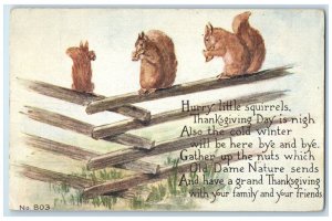 1912 Little Squirrels Eating Nuts Fence South Bend Indiana IN Antique Postcard