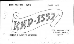 QSL Radio Card From Girard Penna. Pennsylvania KNP-1552