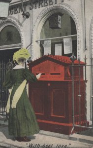 Regent Street London With Best Love Post Office Pillar Box Postcard