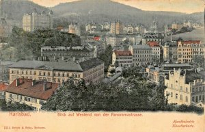 KARLSBAD CZECHOSLOVAKIA~BLICK WESTEND PANORAMASTRASS~1900s TINTED PHOTO POSTCARD