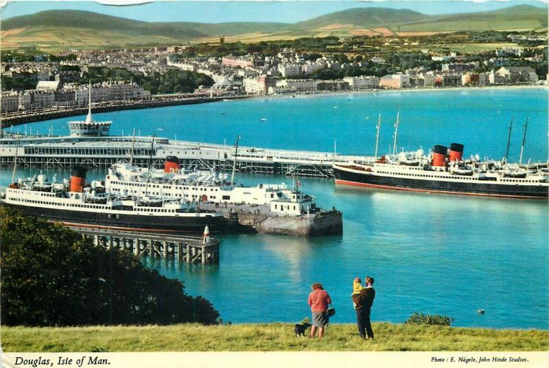 Douglas Isle of Man ships harbour panorama postcard