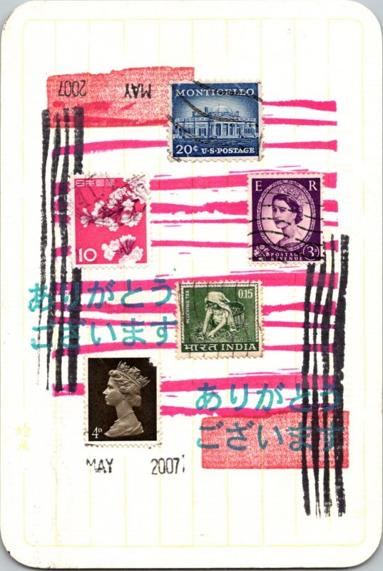Japanese Stamp Art Boy Scout Military Stamps Continental Postcard CON15