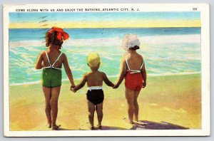1937 Come Along With Us Enjoy Bathing Atlantic City New Jersey Posted Postcard