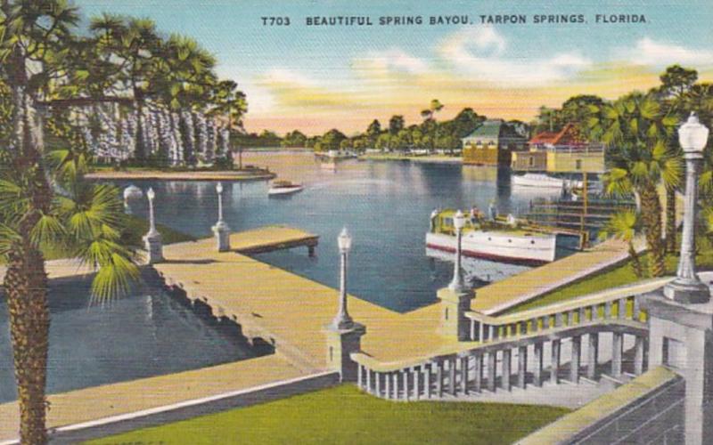 Florida Tarpon Springs Beautiful Spring Bayou 1953