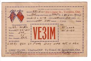 Vintage QSL, Flags, VE3IM, William Hulf, Printer, Lisgar St, Toronto, Ontario