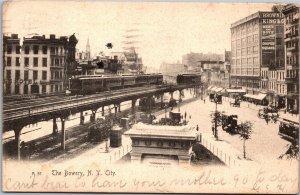 Postcard Rotograph The Bowery New York City elevated train