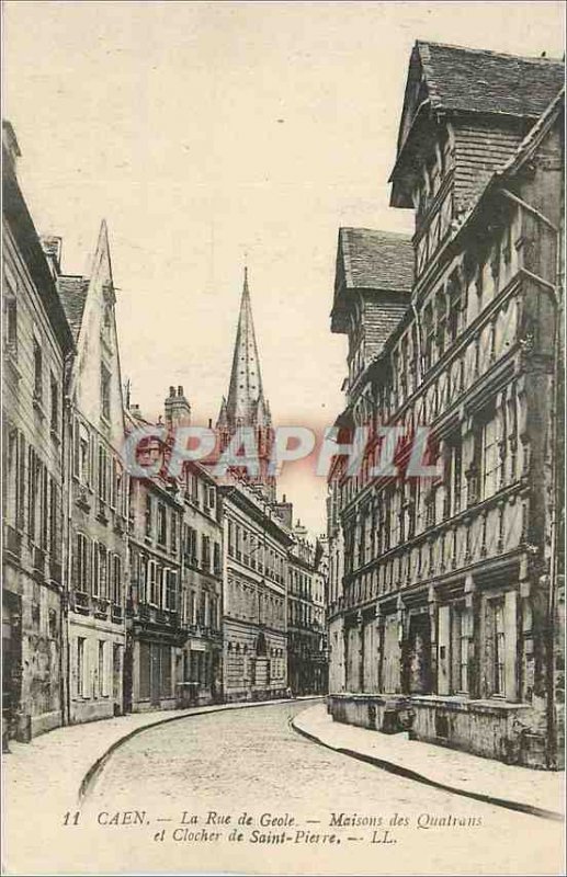 Old Postcard Caen Street jail Quatrans house and Tower of St. Peter