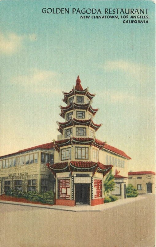 Postcard California Los Angeles Golden Pagoda Restaurant New Chinatown CA24-2719