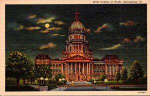 Illinois Springfield State Capitol Building At Night Curteich