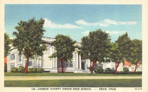 PRICE, UT Utah  CARBON COUNTY JUNIOR HIGH SCHOOL c1940's Curteich Linen Postcard
