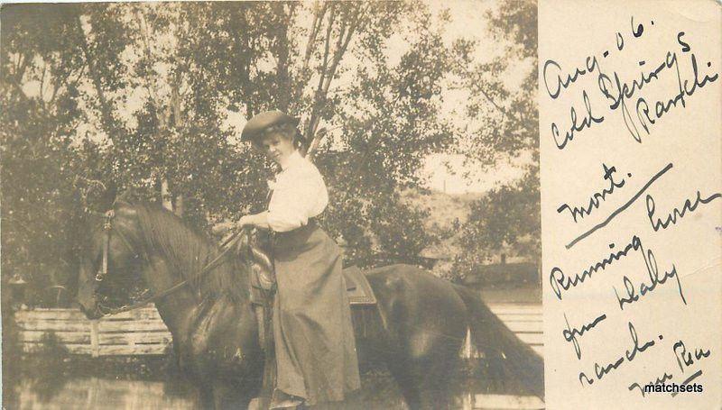 1906 Cold Springs Ranch Woman Horse Montana RPPC Real photo postcard 10585