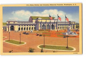 Washington DC Postcard 1930-1950 Union Station and Columbus Memorial Fountain