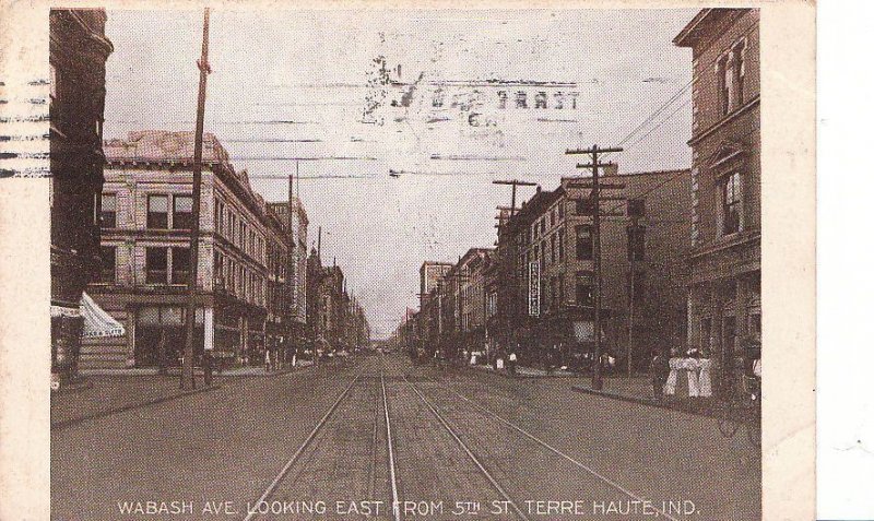 Postcard Wabash Ave East 5th St Terre Haute IN