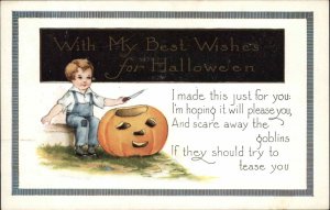 Halloween Little Boy Carving JOL Whitney Embossed c1915 EXC COND Postcard