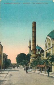 Constantinople the burnt column mosquee Istanbul Turkey early postcard