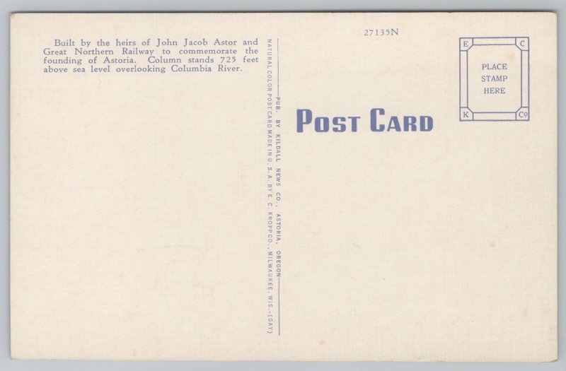 Astoria Oregon~Astor Column~Vintage Postcard 