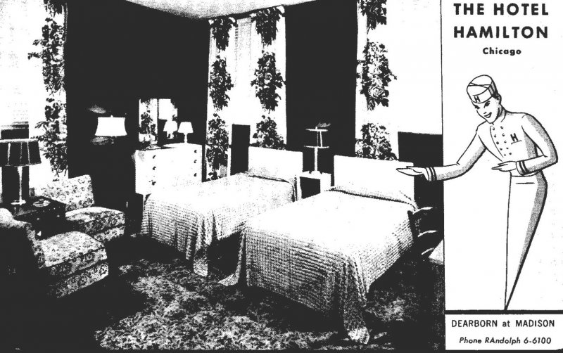 Illinois Chicago Hotel Hamilton Typical Room 1951