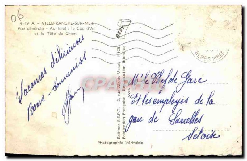 Old Postcard Villefranche Sur Mer Vue Generale Au Fond Le Cap D & # 39Ail and...