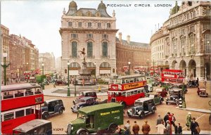 Piccadilly Circus Postcard Valentine's & Sons Valesque Woburn Dairies bus cars