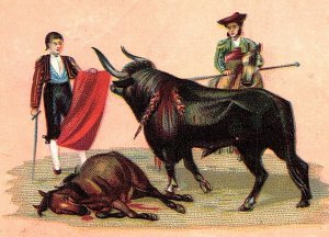 1880s MATADORE BULL DEAD HORSE PRUDENTIAL INSURANCE VICTORIAN TRADE CARD P314