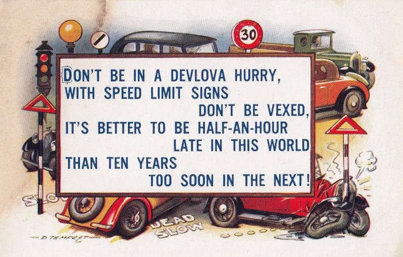 Motorist Speed Limit Sign Songcard Old Postcard