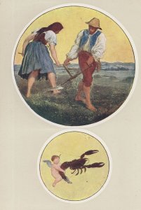 Josef Manes Farming Cupid Child Fighting Scorpion Czech Painting Postcard