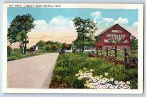 1920 Kutztown Pennsylvania Postcard Crystal Cave WM Penn Highway Flower Field