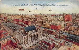 Chicago Illinois 1916 Postcard Birdseye Business District Railway Train Station