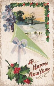 Happy New Year With Landscape Scene 1910