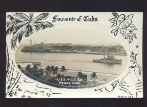 RPPC HAVANA CUBA US NAVY SHIP USS PCE LIGHTHOUSE VINTAGE REAL PHOTO POSTCARD