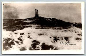 RPPC  US Navy  Battleship In A Storm of the Azores  Postcard 1911