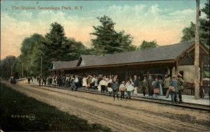 SACANDAGA PARK NY Railroad Train Station Depot c1910 Postcard