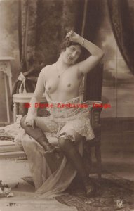 918739-Studio Shot, Photo, Beautiful Risque Nude French Woman Sitting in Chair