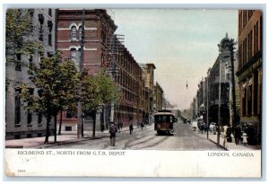 c1910 Trolley Car, Richmond St. North From G.T.R. Depot London Canada Postcard