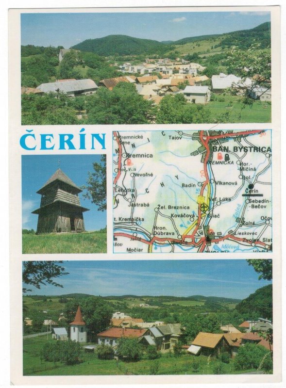 Postcard Slovakia 1995 Cerin Map Mountains Wooden Architecture Church