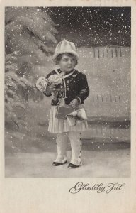 Denmark Child At Christmas Button Trousers Old Postcard