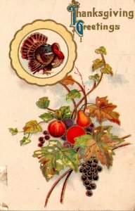 Thanksgiving Greetings With Turkey and Fruit 1912