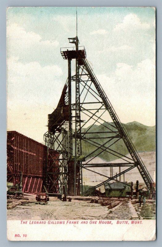 BUTTE MT LEONARD GALLOWS FRAME & ORE HOUSE ANTIQUE POSTCARD