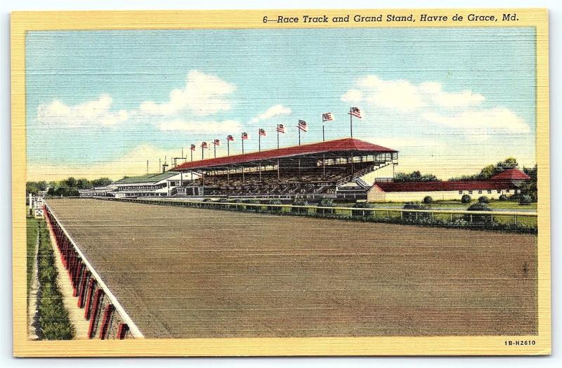 Postcard MD Havre de Grace Horse Race Track and Grand Stand Vintage Linen E14