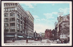 P1484 1919 used postcard monroe st. view detroit mich national theatre sign  ect