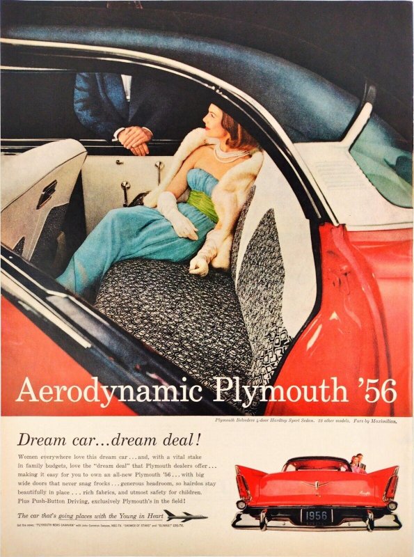 Aerodynamic Plymouth '56 Dream Car Vintage Print Advertisement Glamourous Lady